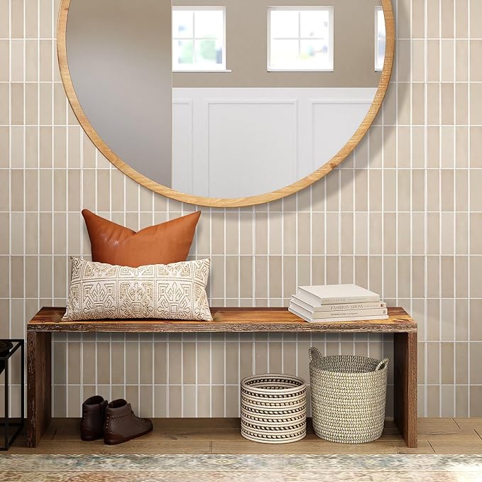 Peel and Stick Tile，New Upgrade Thicker Design Self Adhesive 12" x 12" Large Premium Peel and Stick Backsplash for Kitchen (Beige).