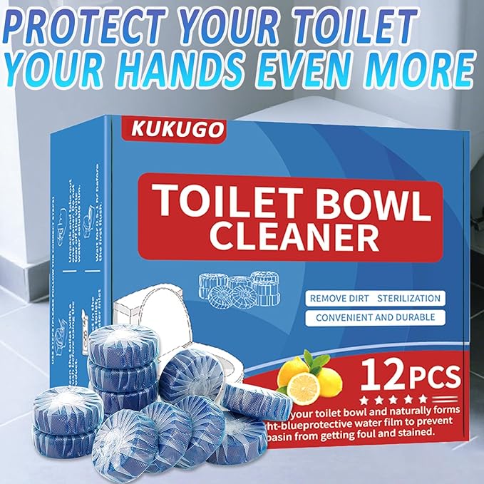Toilet Bowl Cleaner Tablets, Automatic Septic-Safe Tank Cleaner Fast-Dissolving, Easy-to-Use & Powerful Cleaning (12)