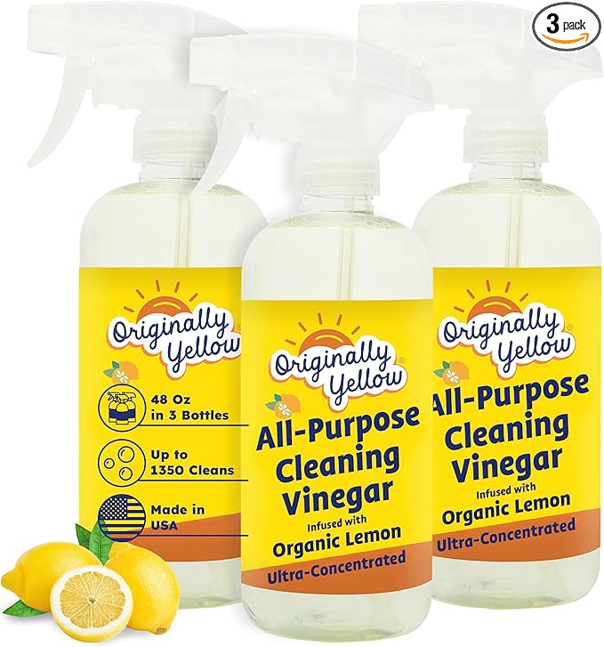 Originally Yellow Lemon Vinegar All Purpose Cleaning Spray | Distilled Cleaning Vinegar | Plant-Derived All Purpose Cleaner | Living Room, Bathroom, & Kitchen | 3 Pack