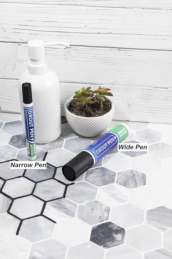 Grout Pen Tile Paint Marker: Waterproof Grout Colorant and Sealer Pen to Renew, Repair, and Refresh Tile Grout - Cleaner Coating Stain Pens - 2 Pack, 5mm Narrow and 15mm Wide Tip Pen - Black