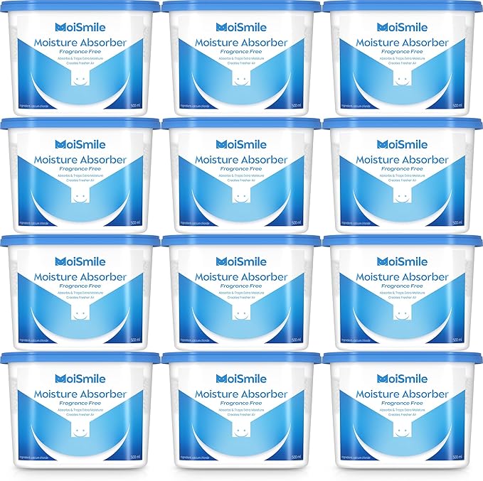 Moisture Absorbers 12 Packs, 10.8OZ Efficient Humidity Absorber ＆ Odor Eliminator Boxes, Refillable Car Dehumidifier for Closet, Bathroom, Basement＆ RV, Fragrance Free