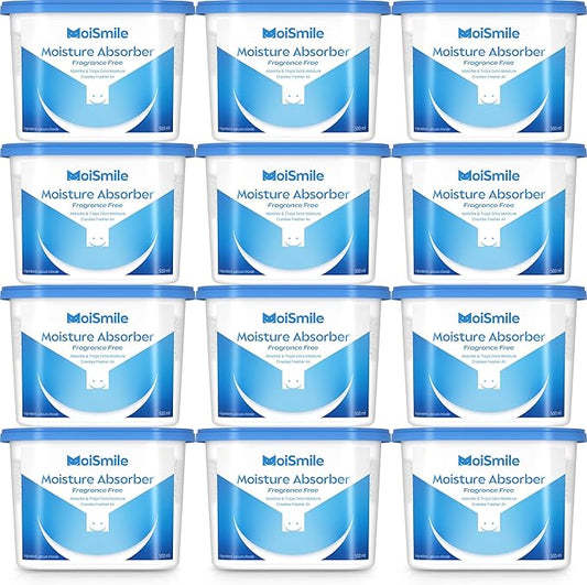 Moisture Absorbers 12 Packs, 10.8OZ Efficient Humidity Absorber ＆ Odor Eliminator Boxes, Refillable Car Dehumidifier for Closet, Bathroom, Basement＆ RV, Fragrance Free