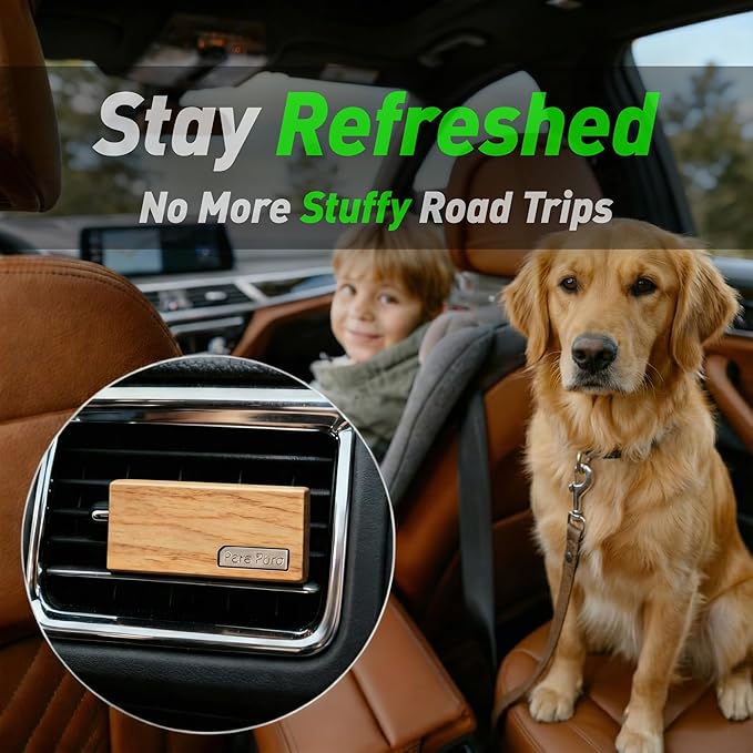 4 Packs Pine&Sage Scented Natural Wood Vent Clips,【No More Stuffy Air】 Odor Eliminator Car Scents Air Freshener Refills, Long Lasting Fragrance Diffuser, SUV Essentials Gift for Men