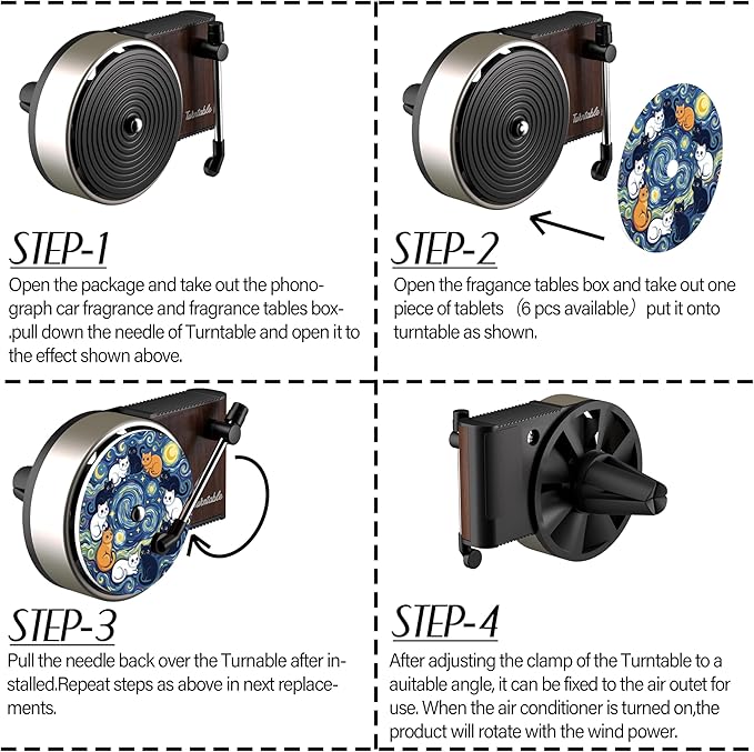 Maicican 12 PCS Starry Sky Cat Car Air Freshener Vent Clip, Cute Car Air Freshener with Record Player Design, Unique Car Accessories and Decor for Music Lovers or Cat Lover (Starry Sky Cat B)