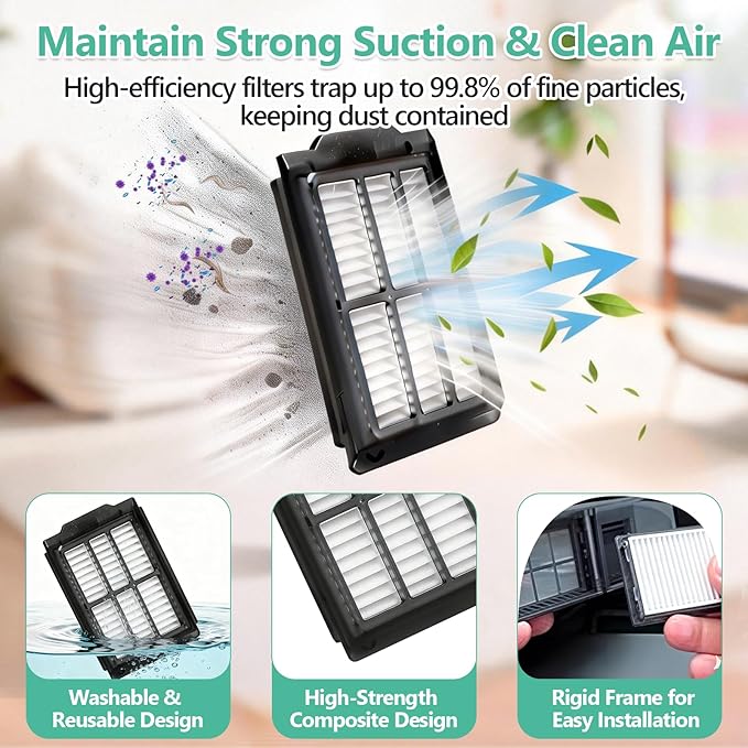 26 Pcs Replacement Parts Compatible with iRobot Plus 405/505/507 Combo Vacuum Cleaner Accessories, Includes 2 Main Brushes, 7 Dust Bags, 6 Mop Pads, 4 Filters, 6 Side Brushes and 1 Cleaning Tool