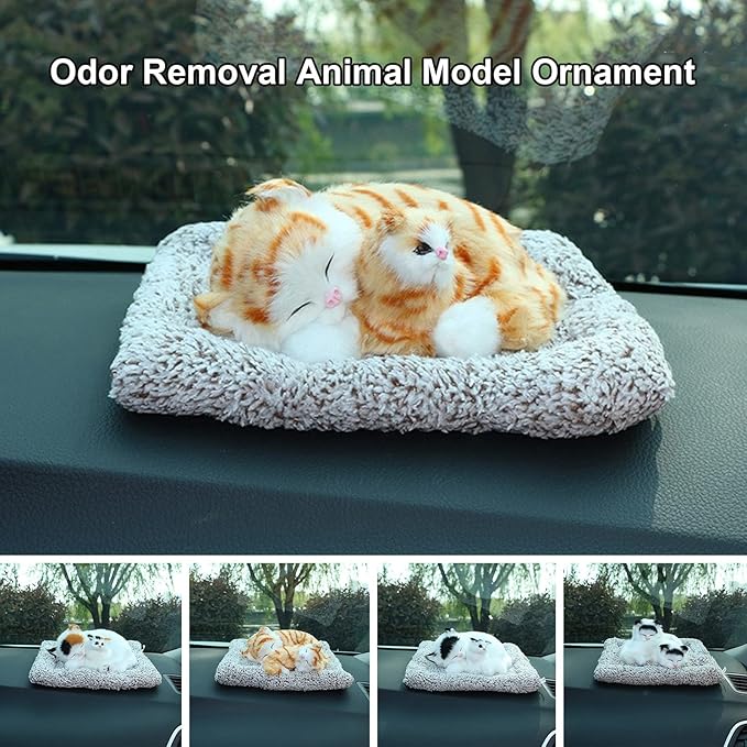 Walbest Cute Sleeping Cat Car Bamboo Charcoal Air Purifying Bags - Fluff Kitten Ornament Charcoal Bags Odor Absorber for Car Dashboard Decorations White