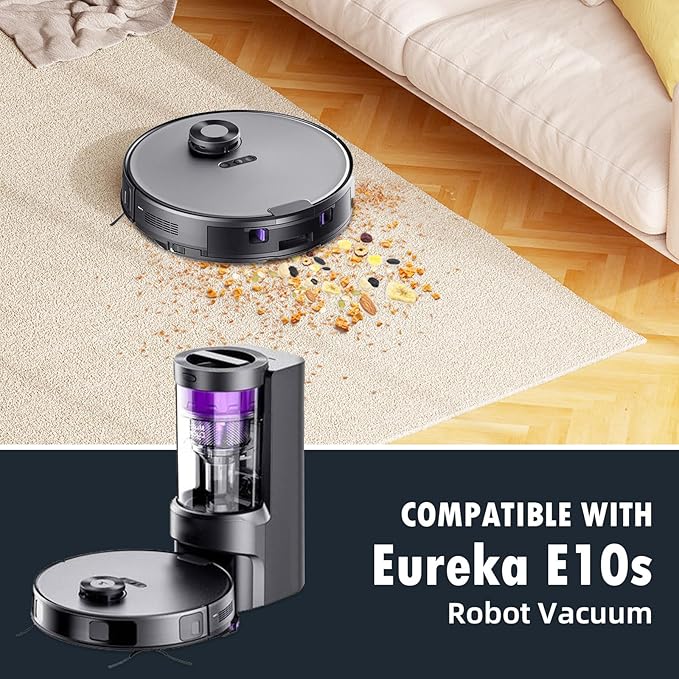 19 Packs Replacement Parts for Eureka E10s Robot Vacuum Cleaner, 2 Main Roller Brushes, 8 Side Brushes, 4 Hepa Filters, 4 Mop Pads, 1 Cleaning Brush Accessories Kit