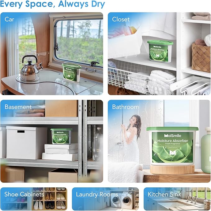 Moisture Absorbers, Efficient Fresh Scent Humidity Absorber ＆ Odor Eliminator Boxes, Refillable Car Dehumidifier for Closet, Bathroom, Basement＆ RV, 3 Pack