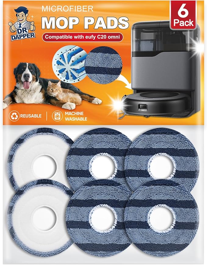 DR DAPPER Vacuum Mop Replacement Pads Compatible with Eufy Omni C20 Robot Vacuum, Washable and Reusable Soft Mopping Pad Parts Accessories, 6 Pack