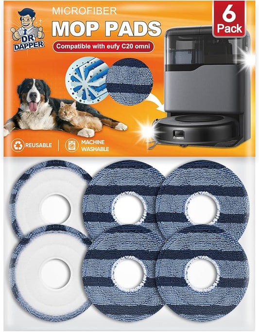 DR DAPPER Vacuum Mop Replacement Pads Compatible with Eufy Omni C20 Robot Vacuum, Washable and Reusable Soft Mopping Pad Parts Accessories, 6 Pack
