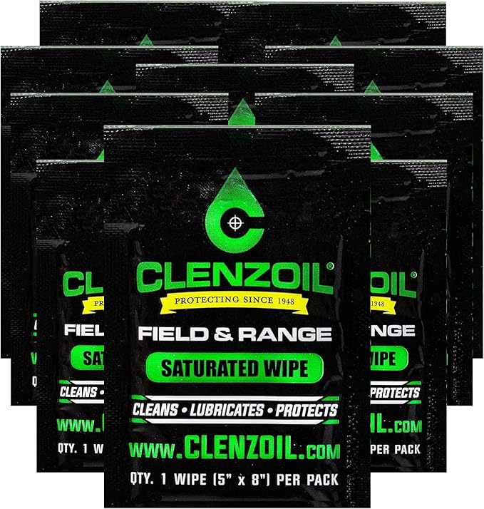 CLENZOIL Field & Range Single-Use Saturated Gun Oil Wipe Packets | Individual CLP Wipes | One-Step Gun Cleaning Oil & Lubricant Field Wipes for Hunting