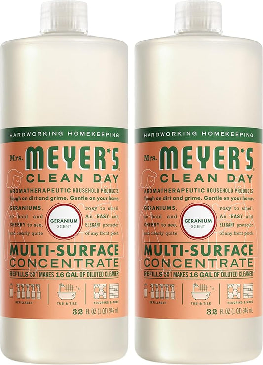 MRS. MEYER'S CLEAN DAY Multi-Surface Everyday Concentrate, Geranium Scent, 32 Fl Oz Bottle - 2 Pack