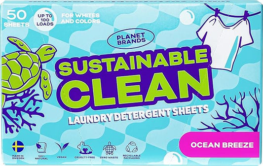 Laundry Detergent Sheets - Made in Sweden, Up to 100 loads 50 Sheets, Sustainable Clean Liquidless Technology, Dissolves Instantly, No Harsh Chemicals, Eco-Friendly. (Ocean Breeze)