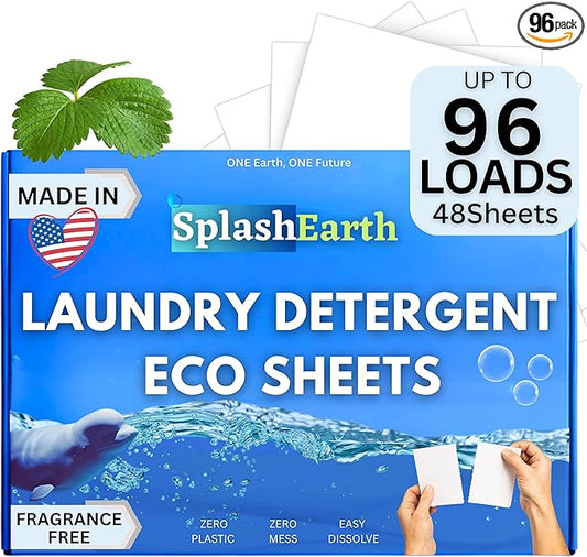 Fragrance-Free Laundry Detergent Sheets – 96 Loads, Hypoallergenic, Plastic-Free & Eco-Friendly, Made in USA, Safe for Sensitive Skin, HE Washer Compatible, Unscented Laundry Strips