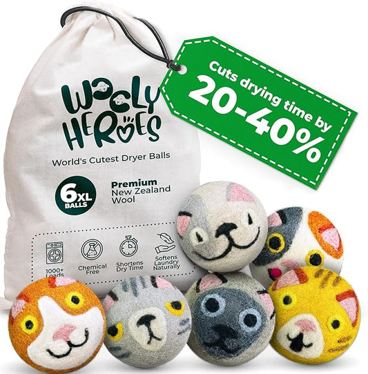 No More Dryer Sheets! XL Wool Dryer Balls 6-Pack, Reusable Laundry Softener & Static Reducer, Eco-Friendly, Long-Lasting, Safe for Sensitive Skin