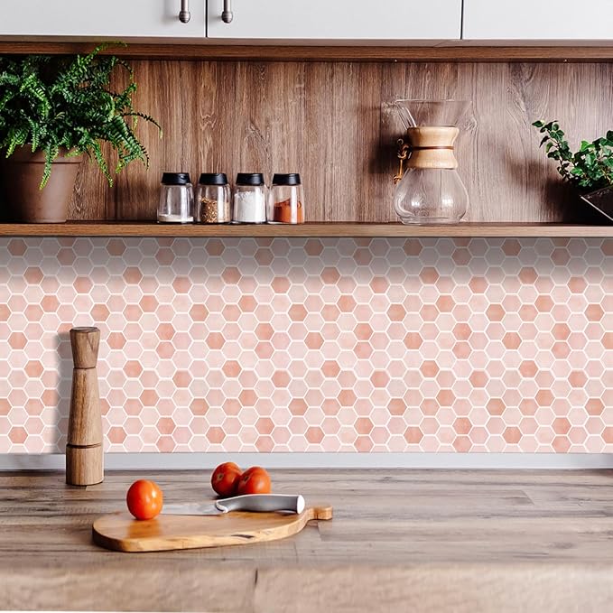 10-Sheet Hexagon Peel and Stick Backsplash for Kitchen, New Upgrade Premium Extra Thicker Design, 3D Self Adhesive Wall Tiles, Large Stick on Tiles for Kitchen and Bathroom (12" x 12")