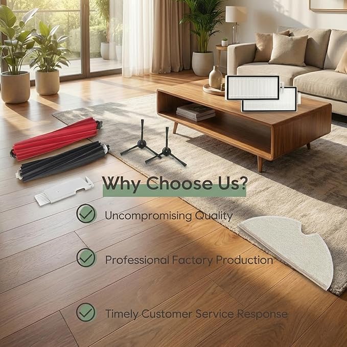Replacement Parts Compatible with Roborock Q8 Max, Q8 Max+, Q5 Pro, Q5 Pro+ Vacuum, 1 Set DuoRoller Rubber Brushes, 4 HEPA Filters, 4 Mop Pads, 4 Side Brushes, 1 Cleaning Tool Accessories