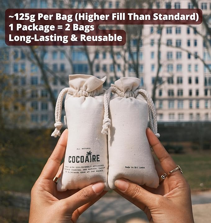 Shoe Deodorizer – Coconut Charcoal Odor Absorber (2 Pack, 125g Each) – Extra Strength Activated Coconut Shell Charcoal – Removes Moisture from Shoes, Gym Bags & Closets – Reusable & Unscented