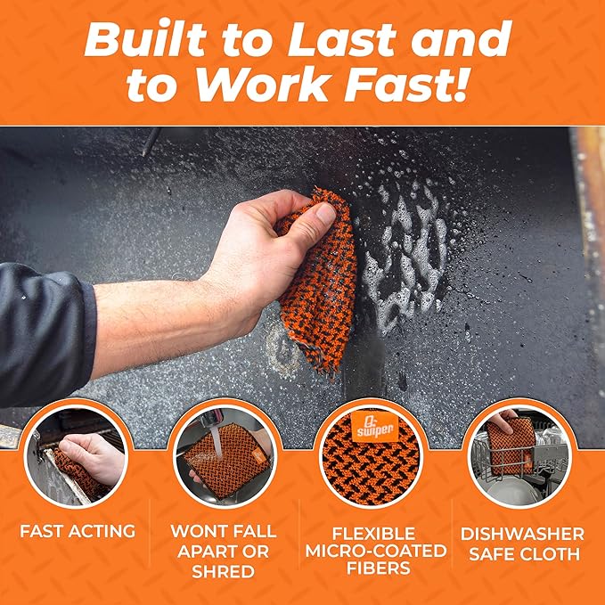 Proud Grill Company Q-Swiper 2-Minute Miracle Grill & Grate Cleaner with Scrub Clean Cloth - Degreaser Spray for BBQ, Oven, Stove, Kitchen Tops & Surfaces, Grate & Grease Remover, Smoker Cleaning Kit