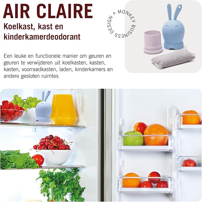 Monkey Business Odor Eliminators, Deodorizers For Cupboards And Small Areas, Activated Charcoal Also Keeps Wardrobes, Lockers, Gym Bags Fresh, Odor Absorber Eco-friendly (Air Claire - Blue)