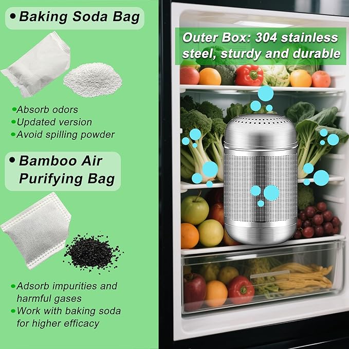 Upgrade Refrigerator Deodorizer, Refrigerator Odor Eliminator, Baking soda and Charcoal Air Purifiers have dual effects