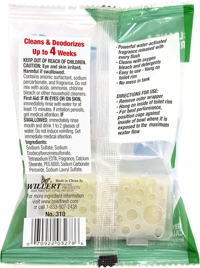 Bowl Fresh Plus Toilet Bowl Cleaner and Deodorizer, Pleasantly Scented Water Activated Fragrance with Every Flush (Pack of 4)