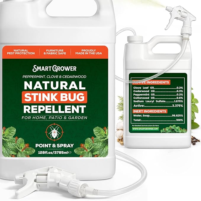 Natural Stink Bug Spray 128oz with Trigger Sprayer-Repellent for Indoor & Outdoor Use – Plant-Based Stink Bug Eliminator with Essential Oils, Stain-Free on Fabric, Pet & Family Friendly - Smart Grower