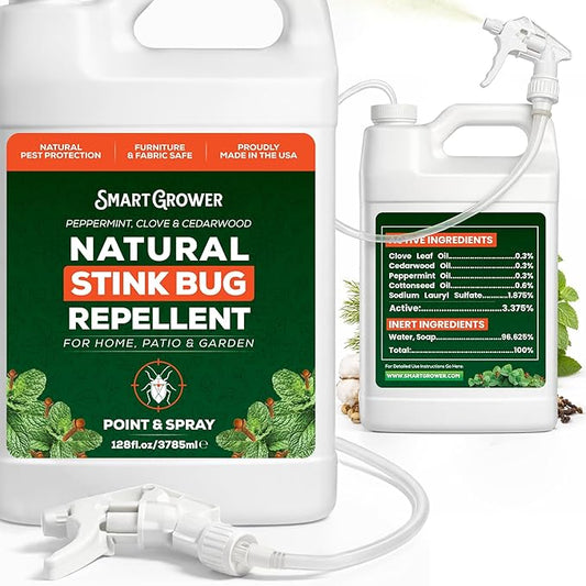 Natural Stink Bug Spray 128oz with Trigger Sprayer-Repellent for Indoor & Outdoor Use – Plant-Based Stink Bug Eliminator with Essential Oils, Stain-Free on Fabric, Pet & Family Friendly - Smart Grower