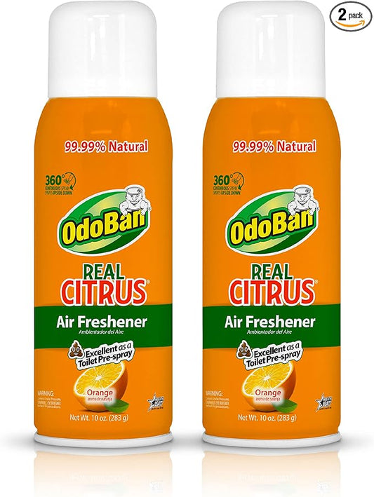 OdoBan Aroma Eliminator, 360-Degree Continuous Spray Natural Oil Real Citrus Air Freshener, Toilet Spray, 2-Pack, 10 Ounces Each, Orange Scent