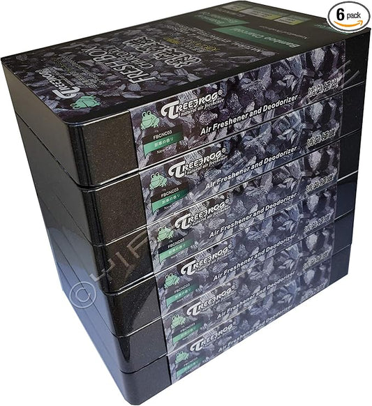 Treefrog Xtreme Fresh Box Charcoal New Car Scent 6-Pack Car Air Freshener, Deodorizer and Neutralizer air, Plus Smelling Great, Black Bamboo Charcoal, Generously Large Size 200g.