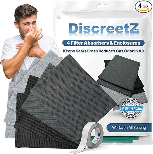 Flatulence Neutralizer Seat Pads, Activated Charcoal Odor Absorber Seat Cushion Pad for Office, Home, Car, Truck & SUV Automobiles. Carbon Filters Absorb Smell to Keep Air & Seating Fresh, 4 Pack