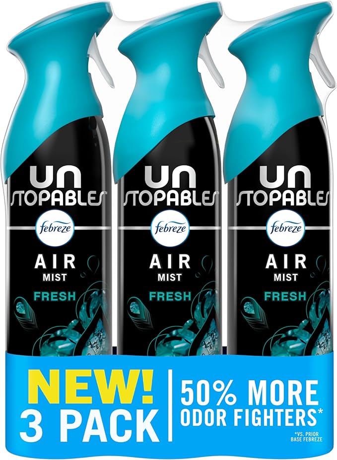 Febreze Air Mist, Air Freshener Spray, Odor Fighting Room Spray, Deodorizer for Home Bathroom Kitchen Office Apartment Dorm Room Classroom, Unstopables Fresh Scent, 8.1oz (Pack of 3)