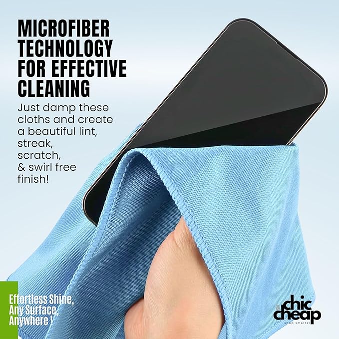 Wipe&Go Streak-Free Glass Cleaning Kit – 6 Diamond-Weave Microfiber Towels (12x16 in) & Mini Rubber Squeegee – Lint-Free Polishing Set for Windows, Mirrors, Car Windshields & Kitchen Sinks
