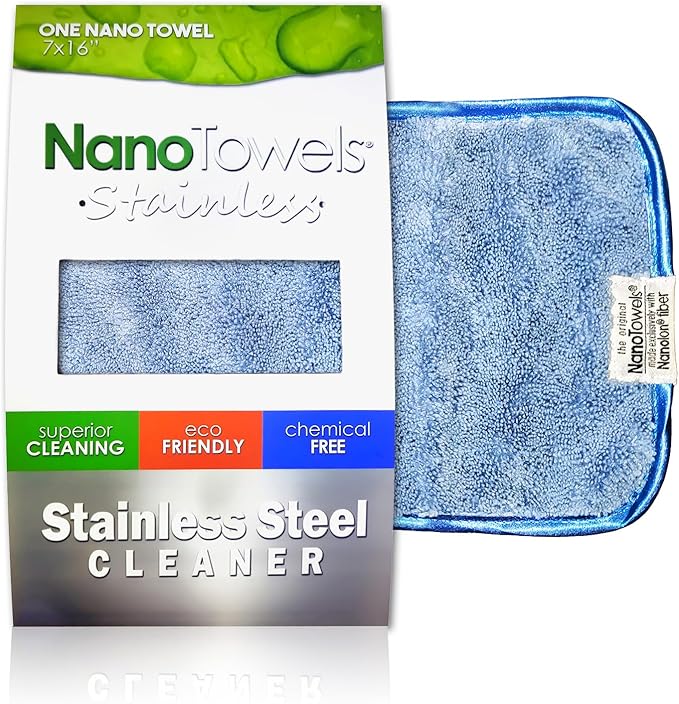 Stainless Steel Cleaner | The Amazing Chemical Free Stainless Steel Cleaning Reusable Wipe Cloth | Kid & Pet Safe | Nano Blue 7x16 (1 pc)