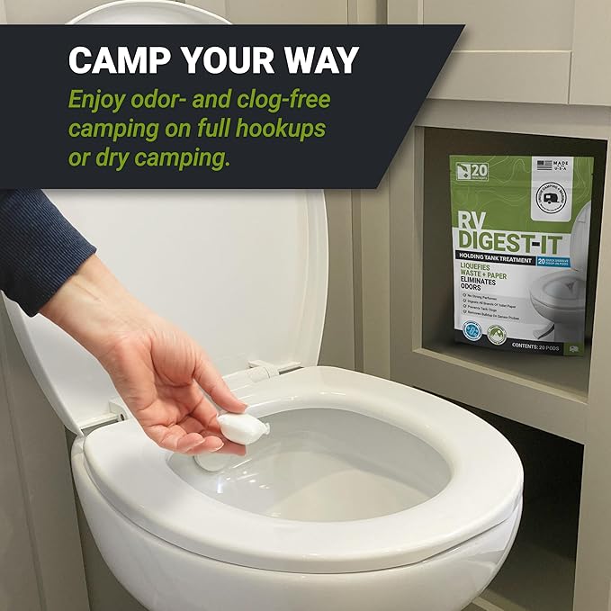Unique RV Digest-It RV Toilet Treatment, Drop-In Pod - Convenient, Dissolvable, Mess-Free - Eliminates Odors and Liquifies Waste (60 Pods)