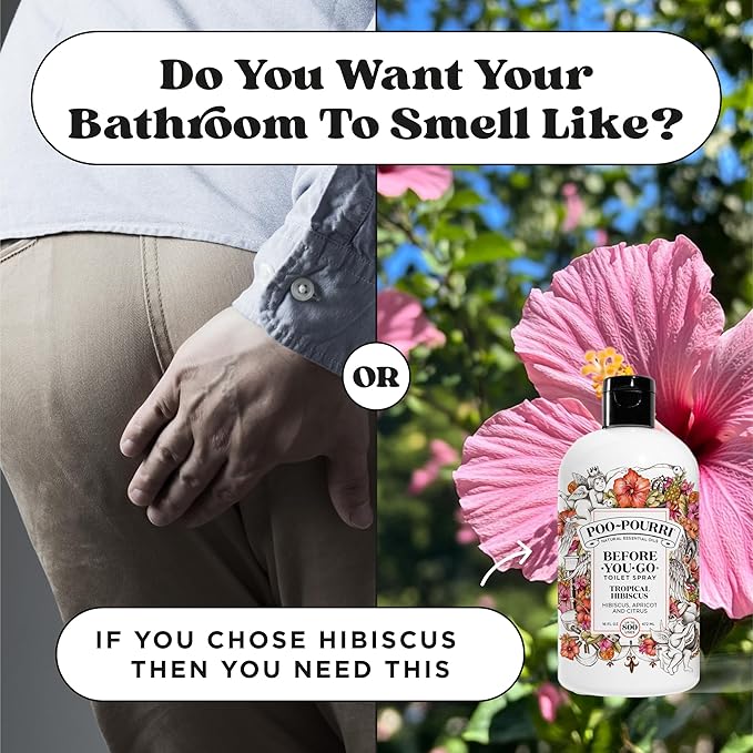 Poo-Pourri Before-You-Go Toilet Spray Refill, Tropical Hibiscus, 16 Fl Oz, Up to 800 Uses, Bathroom Odor Deodorizer with Essential Oils for Home or Work, Hibiscus, Apricot and Citrus Scent