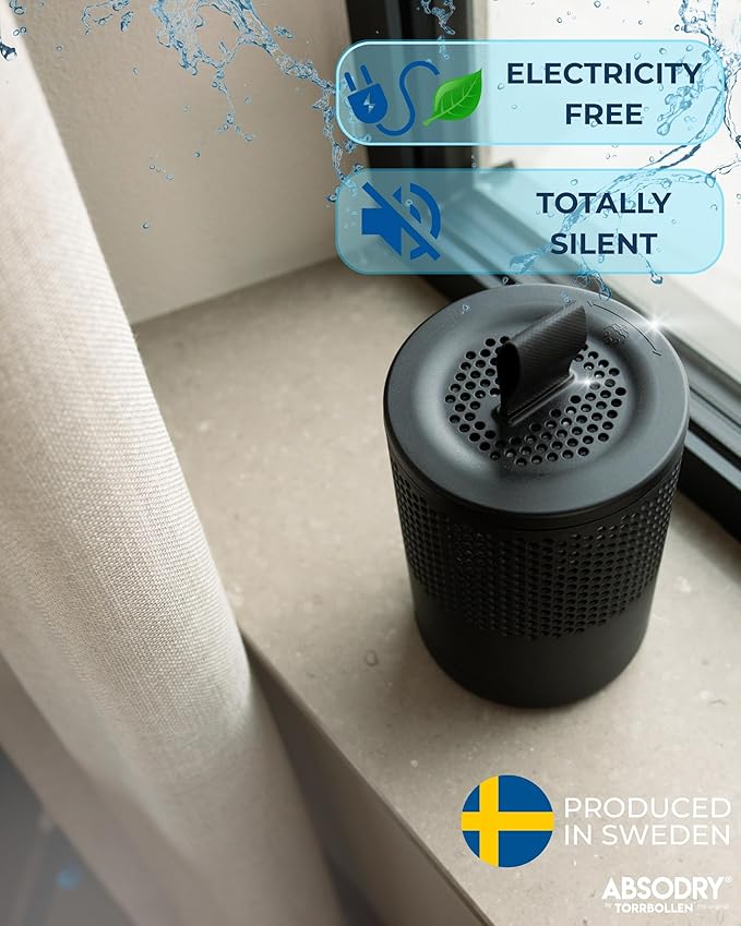 Absodry by Torrbollen Moisture Absorber 1.3lb Bag — Dehumidifier for Bedroom, Electricity & Battery Free Dehumidifiers for Home, Air Freshener and Purifier for Home Up to 90 Days, 269 ft² (Black)