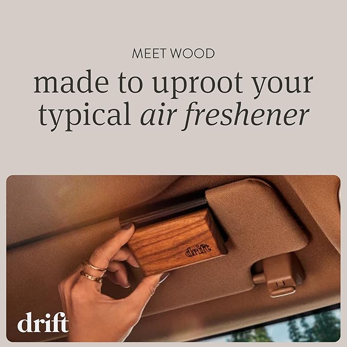 Drift Car Air Freshener - The Original Wood Air Freshener - Car Odor Eliminator - Long Lasting Scent - Auto Accessories - Metal Clip - Essential Oils - Clean Ingredients - Open Air Scent Starter Kit