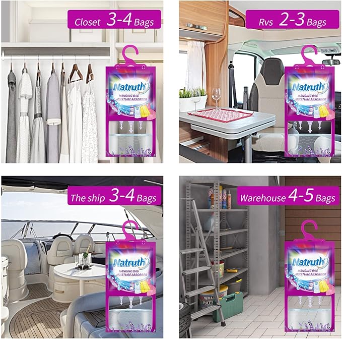 NATRUTH Moisture Absorber 7 HangingPackets（9.8oz*7）+ 3 Portable Boxs (10.5oz*3), Dehumidifiers with Lavender, Desiccant Hanging Bag Use for Kitchen Bathroom Wardrobe, Eliminates Odors, Odor Absorber
