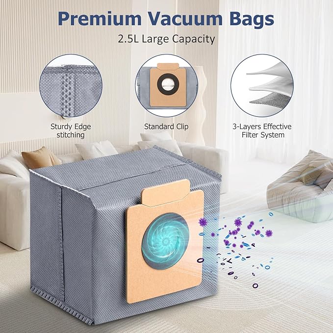12 Pack Replacement Parts Dust Bags Mop Pads for eufy X10 Pro Omni Accessories Robot Vacuum Self-Empty Station,6 Dust Bags, 6 Mop Pads