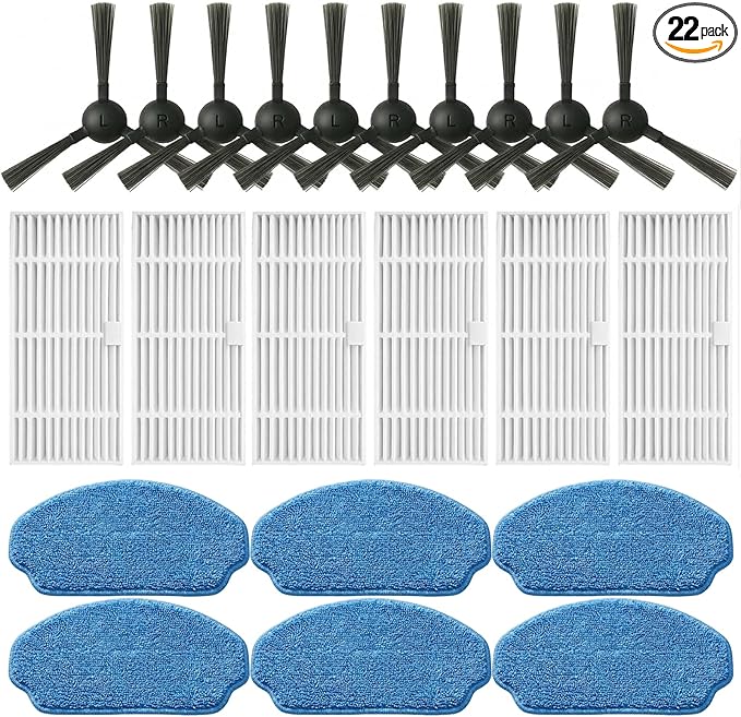 BR150 BR151 BR152 Replacement Parts Compatible for MAMNV/Tuya/XIEBro Life/ZCWA/MANVN, for ROBOEVO G20/ Kilgone G20/MANVINS G20, for iMartine BR153 BR154 Robot Vacuum, 6 Mop Pads, 6 Filters, 10 Brushes