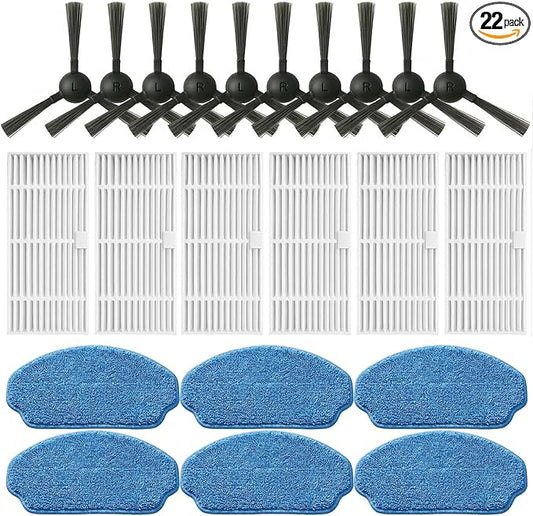 BR150 BR151 BR152 Replacement Parts Compatible for MAMNV/Tuya/XIEBro Life/ZCWA/MANVN, for ROBOEVO G20/ Kilgone G20/MANVINS G20, for iMartine BR153 BR154 Robot Vacuum, 6 Mop Pads, 6 Filters, 10 Brushes