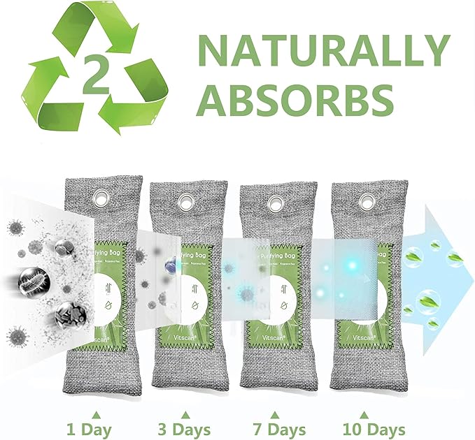 18 Pack Bamboo Charcoal Air Purifying Bag, Activated Charcoal Bags Odor Absorber, Moisture Absorber, Natural Car Air Freshener, Shoe Deodorizer, Odor Eliminators For Home, Pet, Closet (6x50g, 6x150g)