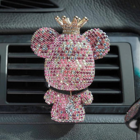Pink Car Accessories, Bling Crystal Bear Car Air Freshener With Vent Clip,Rhinestone Aesthetic Car Decor Interior Decoration
