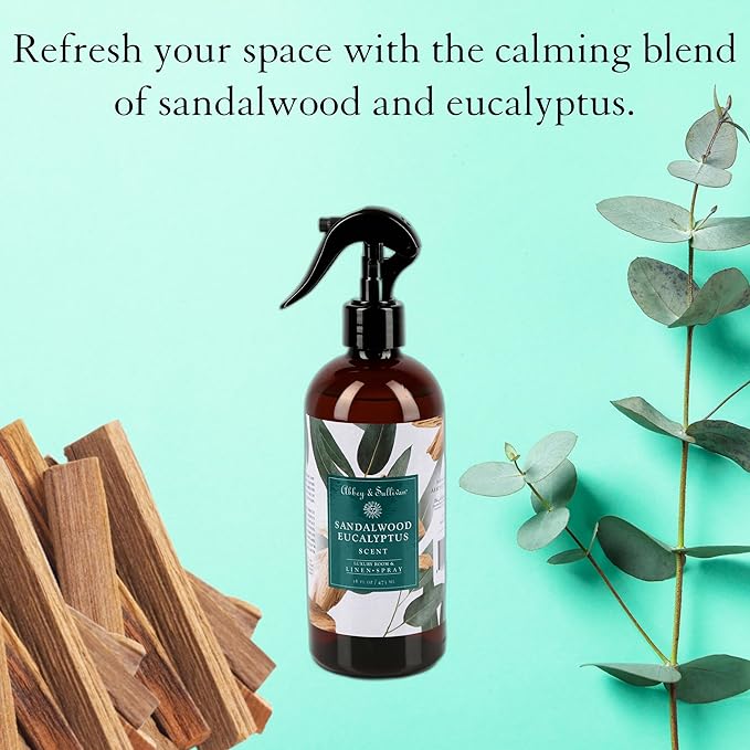 Abbey & Sullivan Linen Spray, Sandalwood Eucalyptus, Fabric Freshener and Odor Eliminator, Pack of 2, 16 oz