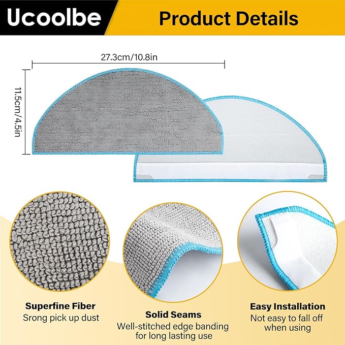 6 Pack Replacement Parts for iRobot Roomba Combo Essential Robot Vacuum & Mop Y0140 / Y0110 / Q0110 / Q0120 / Q0520/ Roomba 104 / Roomba 105 Combo, Microfiber Washable Mopping Pads
