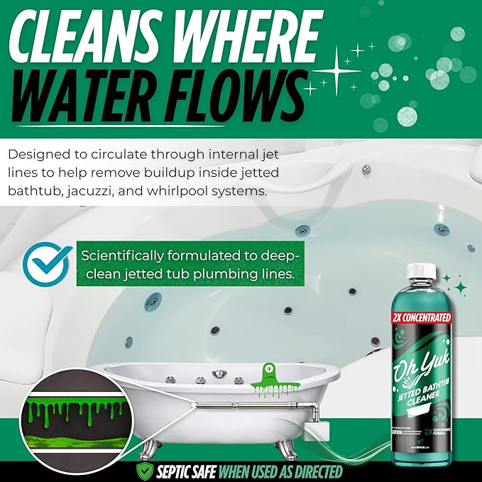 Oh Yuk Jetted Tub Cleaner 2X Concentrated – Deep Cleaning Jetted Bathtub & Jacuzzi Cleaner for Tub Systems with Jets – Removes Buildup – 16 fl oz