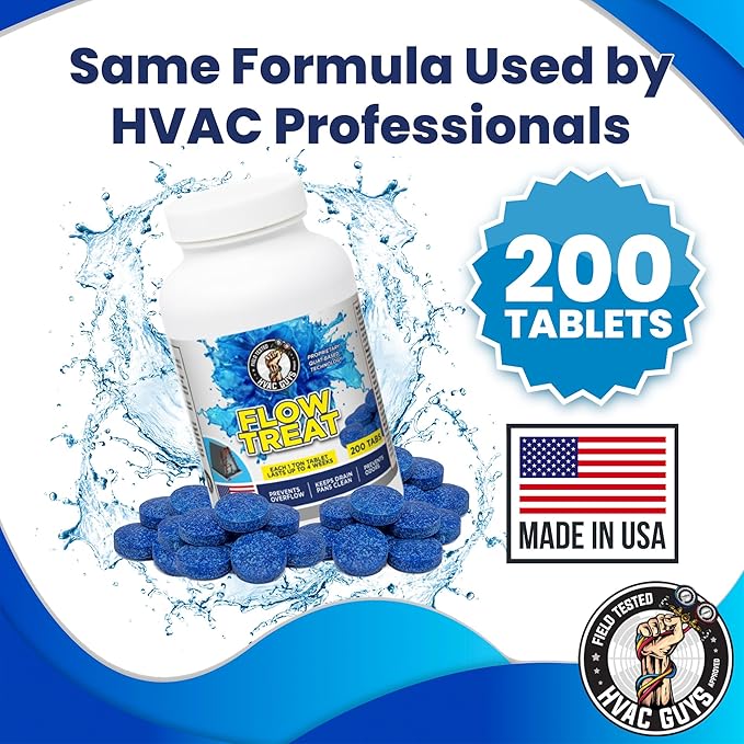 HVAC GUYS – Flow Treat Tabs - 1200 Tablets | AC Drain Line Cleaner | Prevents Odors, Keeps HVAC Drain Pan Clean, Prevents Overflow | One Tablet Lasts up to 4 Weeks