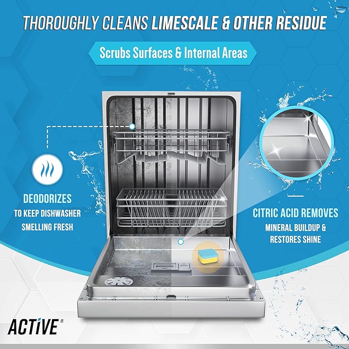ACTIVE Washing Machine And Dishwasher Cleaning Tablets Bundle - Includes 12 Month Supply Dishwasher Cleaner Deodorizer & Washing Machine Descaler Deep Cleaning Tablets - 48 Tablet Combo