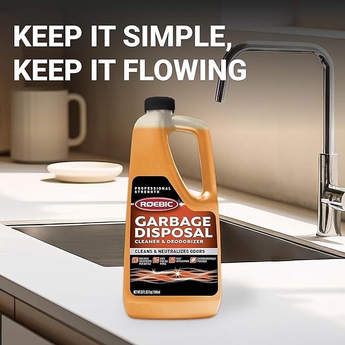 Roebic K-27 Garbage Disposal Cleaner, Liquid Sink and Sewer Drain Deodorizer with Bacteria Enzymes, Kitchen Odor Eliminator, 32 fl oz